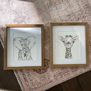 SOLD Two Nursery Kids Bedroom Framed Animal Art Prints